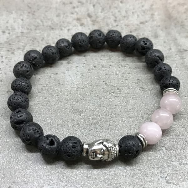 Boho armband med vulkansten buddha rosenkvarts05