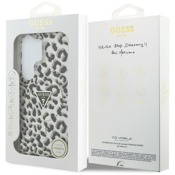 Guess IML Leopard Print Triangle MagSafe-etui til Samsung Galaxy S26 Ultra, sort