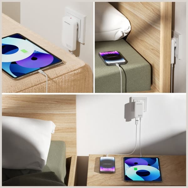 4smarts FlatPlug Slim Dual 65W GaN 2xUSB-C Vægoplader Hvid
