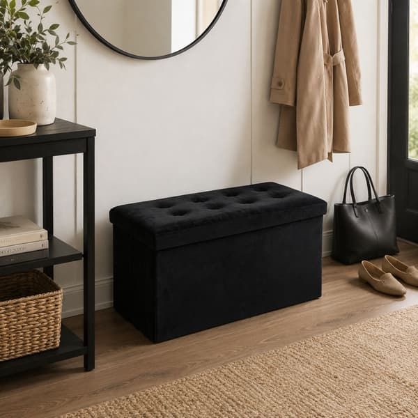 Adaline sort quiltet puf 76x38 cm