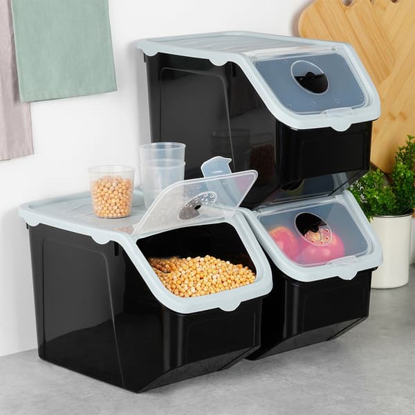 Grönsaksbehållare med lock svart 12 l 3-pack