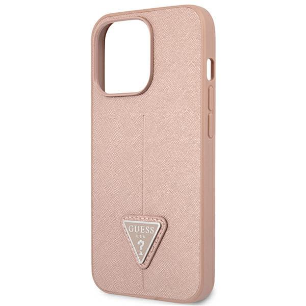 Guess Saffiano Triangle Logo-cover til iPhone 14 Pro Max, lyserød