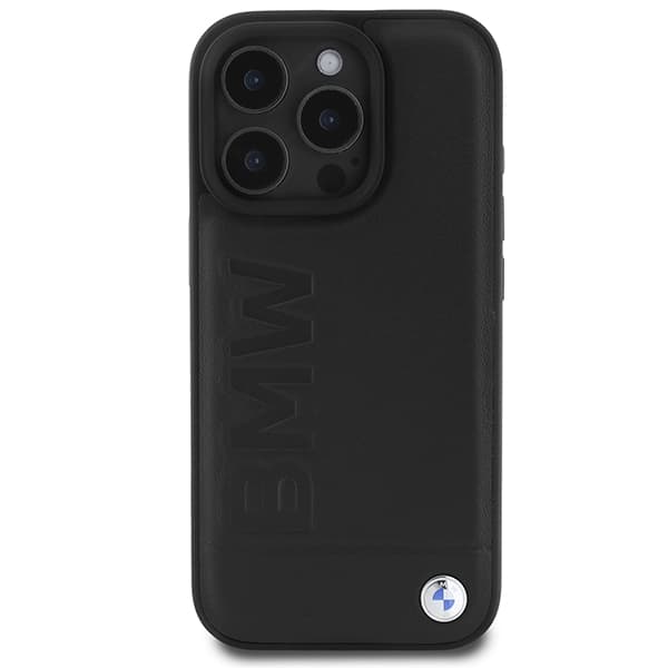 BMW Læder Hot Stamp MagSafe-etui til iPhone 16 Pro, Sort
