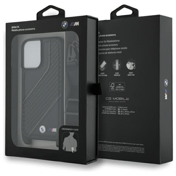 BMW M Edition Carbon Stripe & Strap Cover til iPhone 16 Plus, Sort