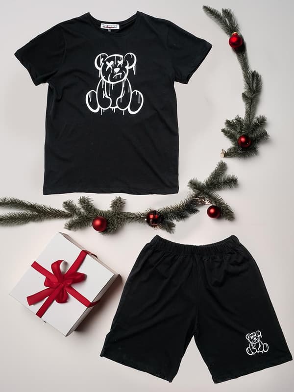 Herre bomuldspyjamas sort teddy pyjamas XXL