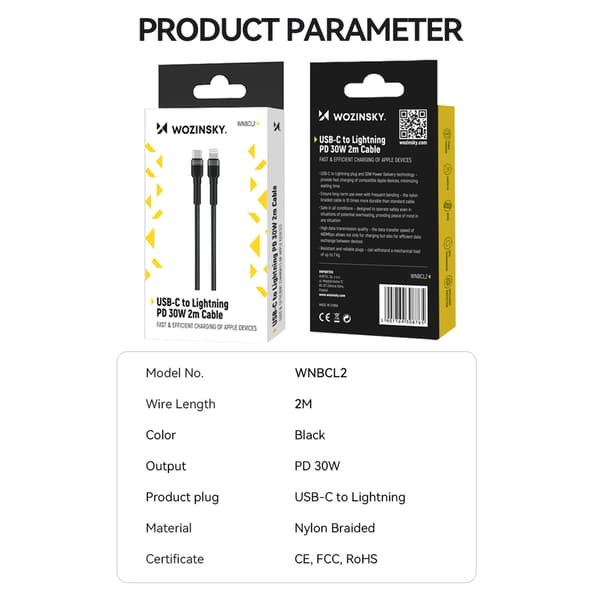 Kabel för iPhone USB-C - Lightning PD 30W 2m svart