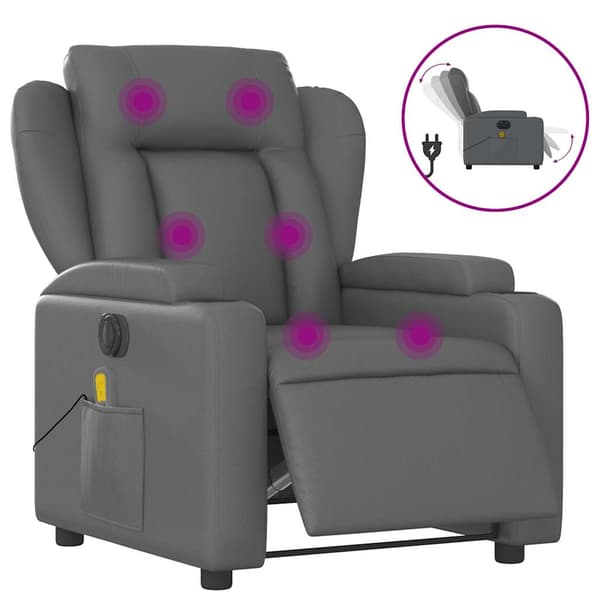 vidaXL elektrisk lænestol med massagefunktion, grå, kunstlæder