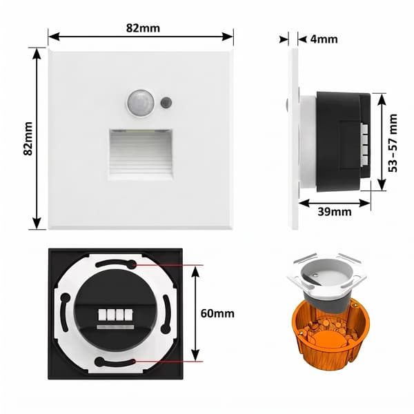 LED-trappbelysning vit 230V aluminium rörelse- och skymningssensor 6000K