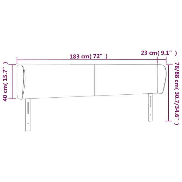 vidaXL Vingad nackstöd mörkgrå 183x23x78/88 cm sammet