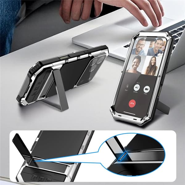 Pansret cover til iPhone 17 Pro, R-JUST, med stativ, sølv