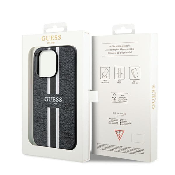 Guess 4G Printed Stripes MagSafe-etui til iPhone 15 Pro Max, sort