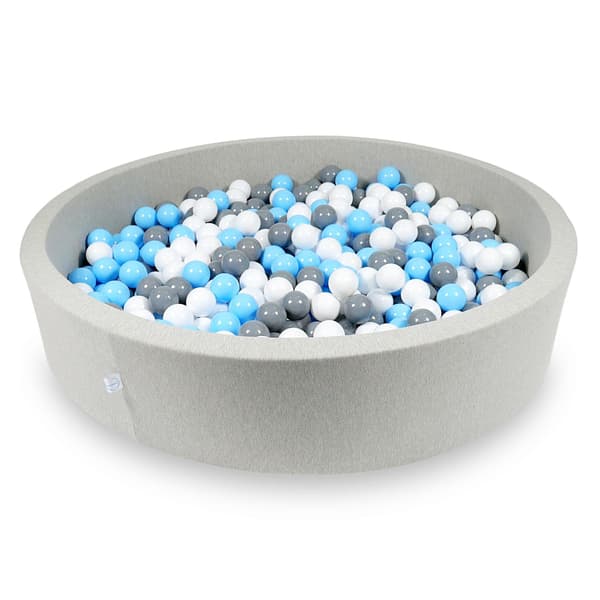 Tør pool 130x30cm lysegrå med 600 bolde: lyseblå, hvid, grå