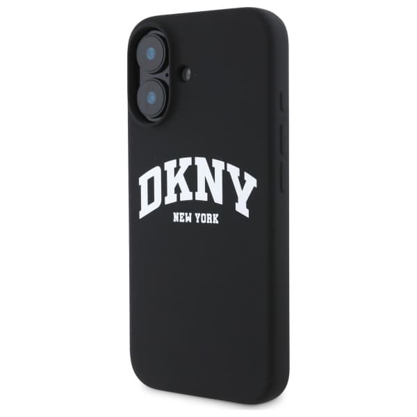 DKNY Liquid Silicone White Printed Logo MagSafe-etui til iPhone 16, sort