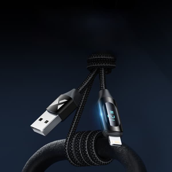 iPhone USB-A - Lightning-kabel med LED-skærm 2.4A 2m sort