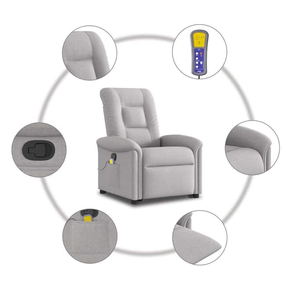vidaXL Lyftbar massagefåtölj, grå, tyg