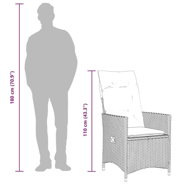 vidaXL havestol med hynder, grå polyrattan