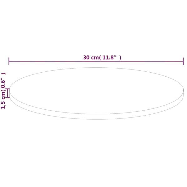 vidaXL rund bordplade, Ø30x1,5 cm, råt egetræ