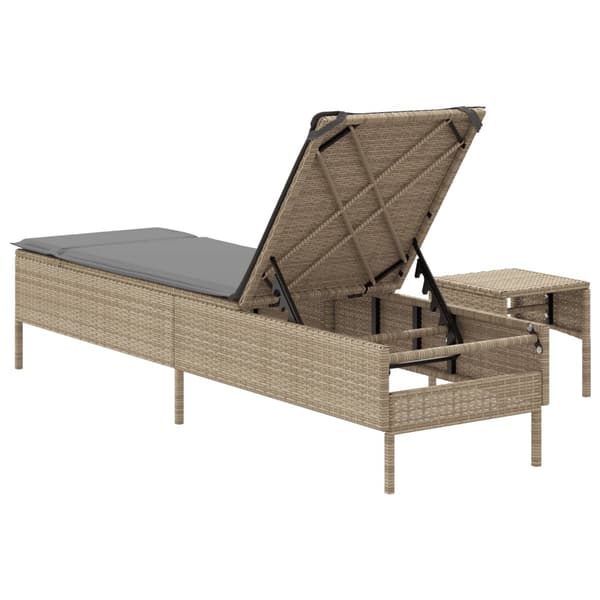 vidaXL Solstol med bord och dyna, beige, polyrotting