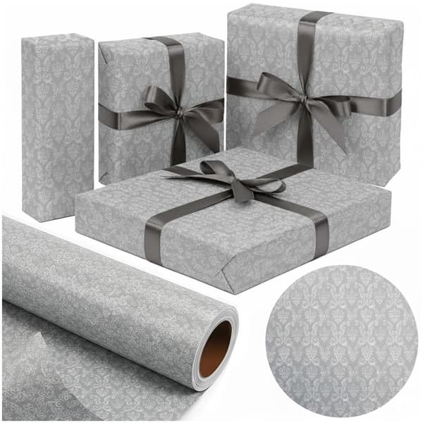 Grått/silver damast extra starkt papper 57 cm x 25 m