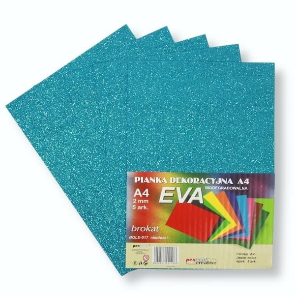 A4 Eva glitterskum, blå, bionedbrydelig. 5 stk.