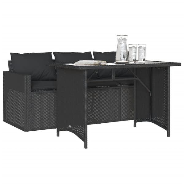 vidaXL havemøbelsæt med 2 dele og hynder, sort, polyrattan