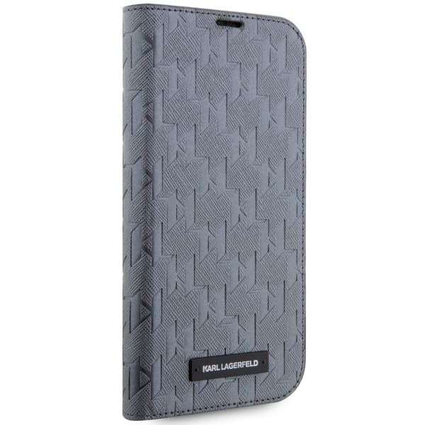 Karl Lagerfeld Saffiano Monogram Flip-etui til iPhone 14 Pro Max, Sølv