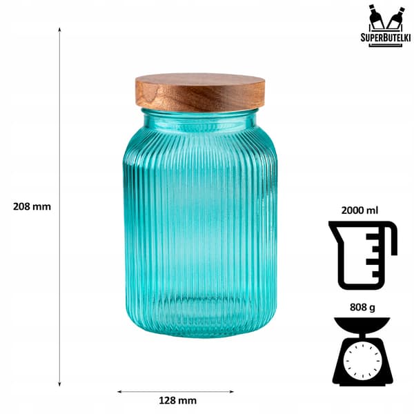 Glasburk med trälock / turkos 2L