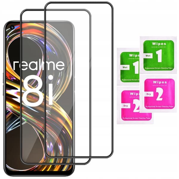 2x härdat glas för Realme 8i med helskärmstäckning och 5D-glas