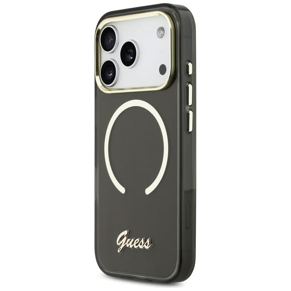 Guess IML Script Metallinen MagSafe-kotelo iPhone 17 Pro Maxille, musta