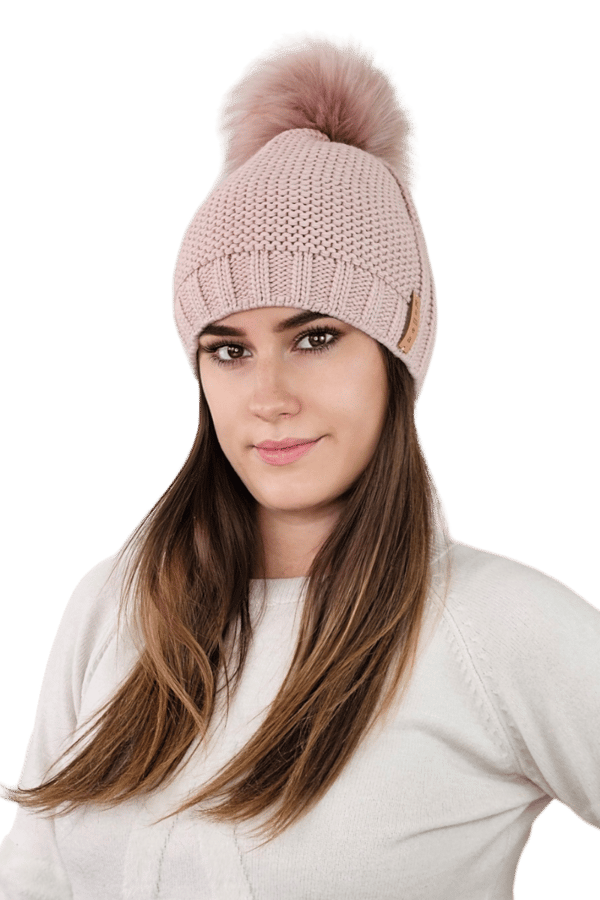 FIONA dame vinterfleecehue med pompon, pink