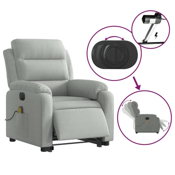 vidaXL Elektrisk lyftande massagefåtölj ljusgrå