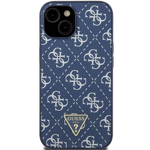 Guess 4G Triangle Metal Logo Cover til iPhone 15 Plus, Blå