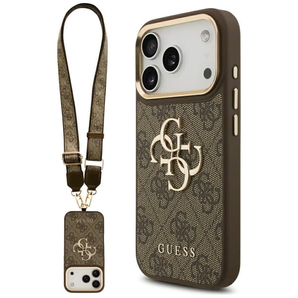 Guess 4G Big 4G Classic Logo BigStrap Metalknapper Etui til iPhone 17 Pro Brun