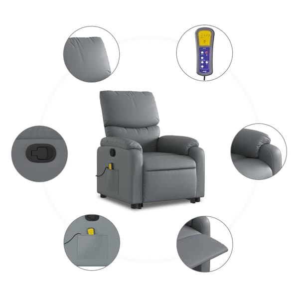 vidaXL massagestol med løftefunktion, grå, kunstlæder