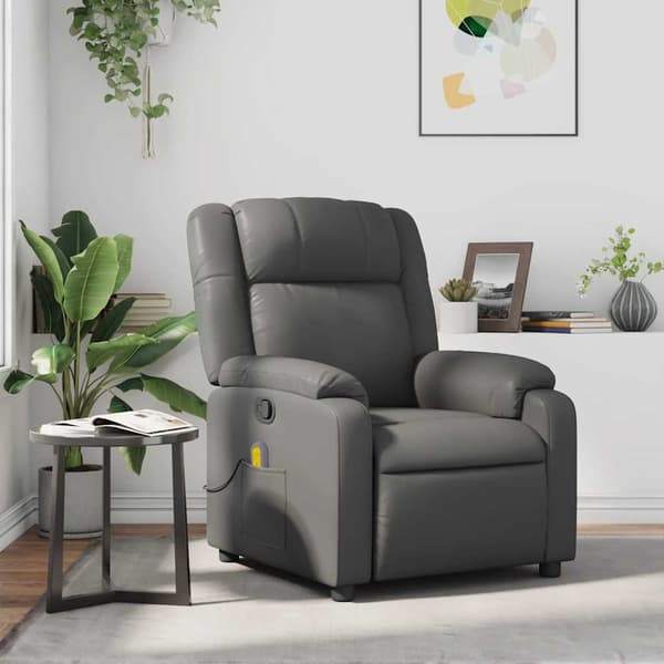 vidaXL Massagefåtölj med vilstol, grå, klädd i konstläder