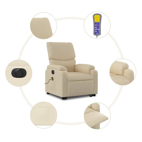 vidaXL Lyftbar massagefåtölj, elektrisk, vilstol, krämfärgad