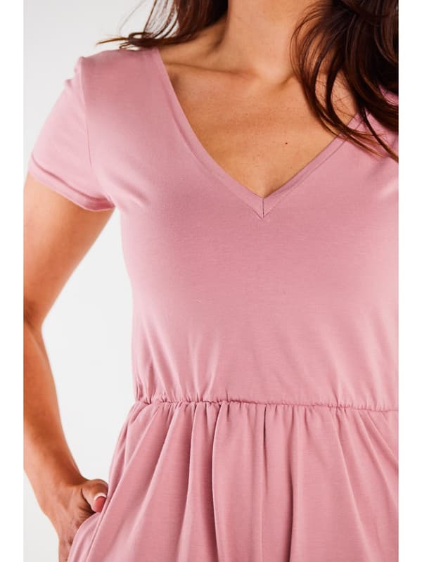 Bomullsjumpsuit med vida ben och V-ringning, Rosa S