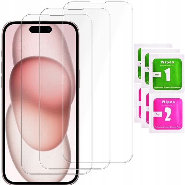 3x Hærdet glas til Apple iPhone 15 9H glas | 3-pak