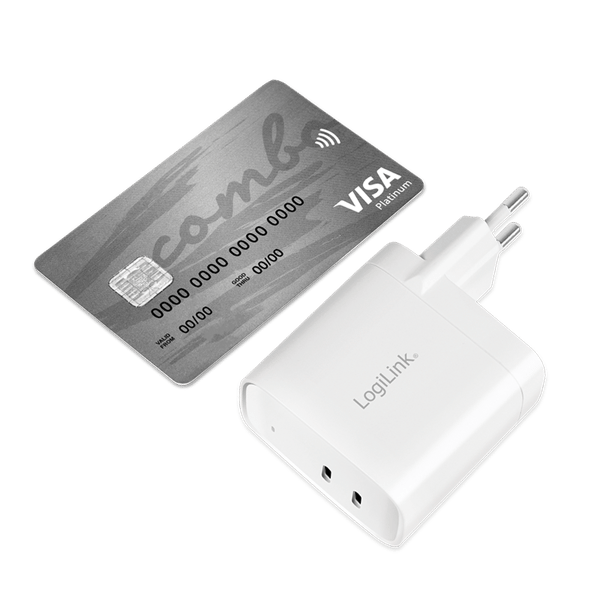 LogiLink 40W GaN USB-C 2x PD-laddare Vit Snabb PPS Compact Cube