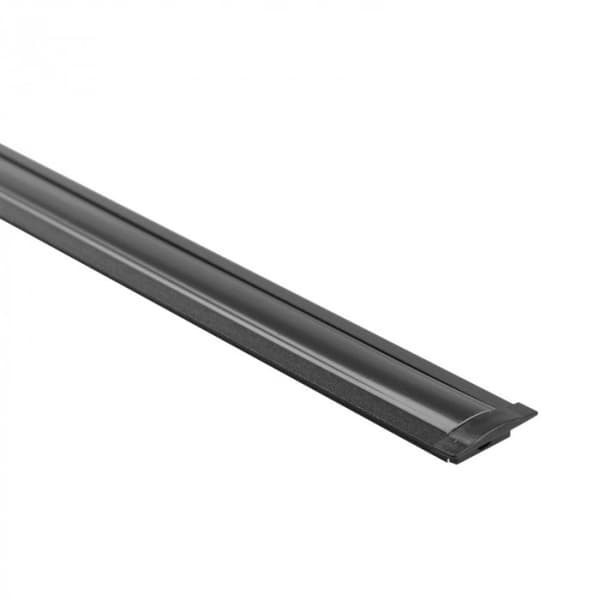 Indbygget, planmonteret profil til LED-strimler, sort + sort dæksel, 2 m, Ecolight