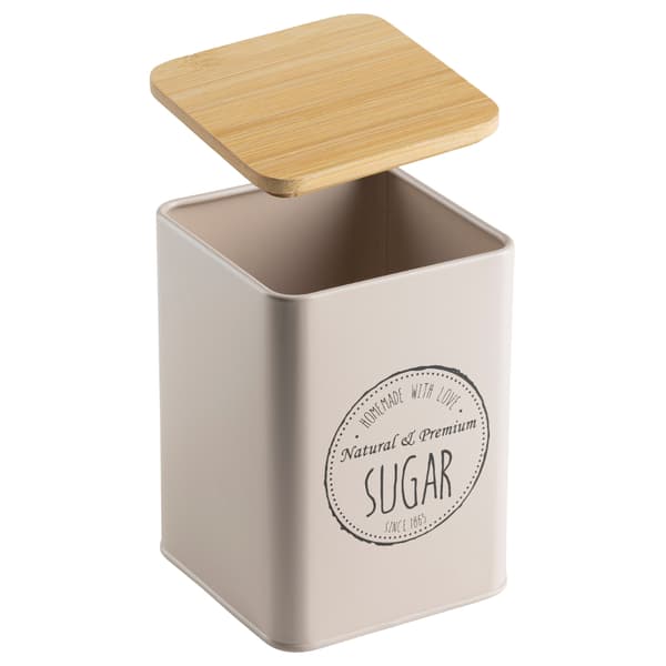 Beige sockerbehållare med bambulock