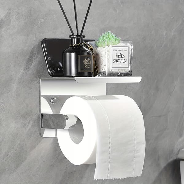 Toiletrulleholder med telefonhylde til loft wc sølv krom