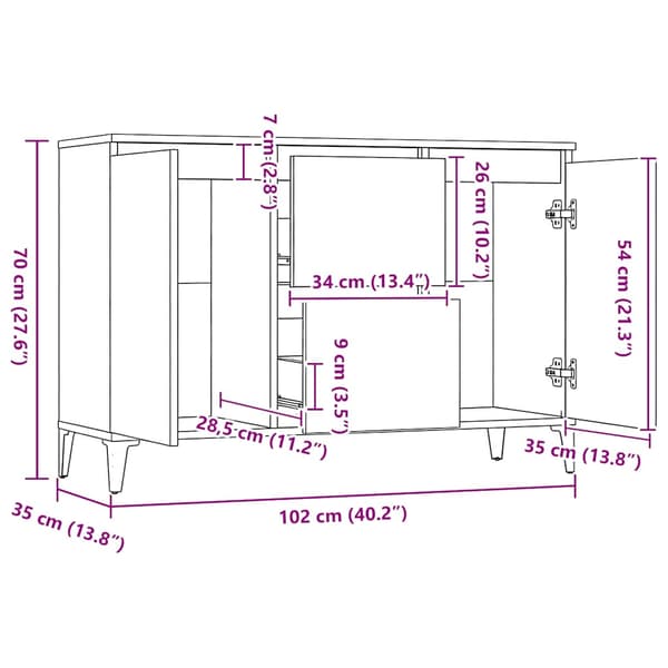 vidaXL skab, hvid, 104x35x70 cm, spånplade