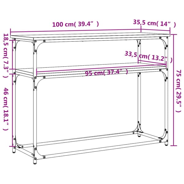 vidaXL konsolbord, sort, 100x35,5x75 cm