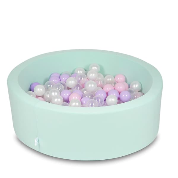 Tør pool 90x30cm mintgrøn med 200 bolde: lyserød, perlemor, transparent, lyng
