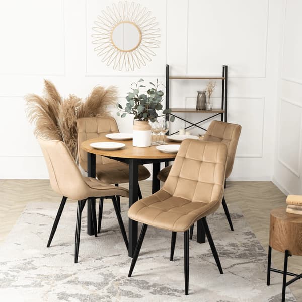 RIO Beige Velour Moderne Loft Spisebordsstol med Polstring
