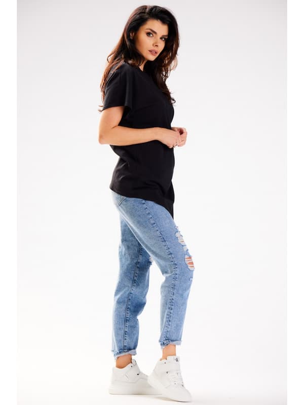 Asymmetrisk bomuldsbluse med korte ærmer, sort L/XL