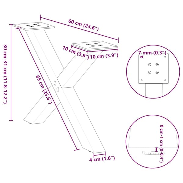 vidaXL sofabordsben, 2 stk., hvide, 60x(30-31) cm, stål