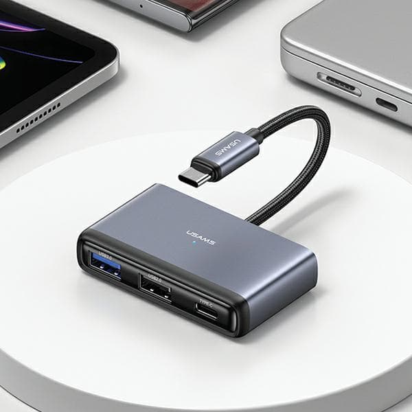 USAMS HUB 4in1 Adapter 2xUSB 2.0/USB 3.0/USB-C Grå