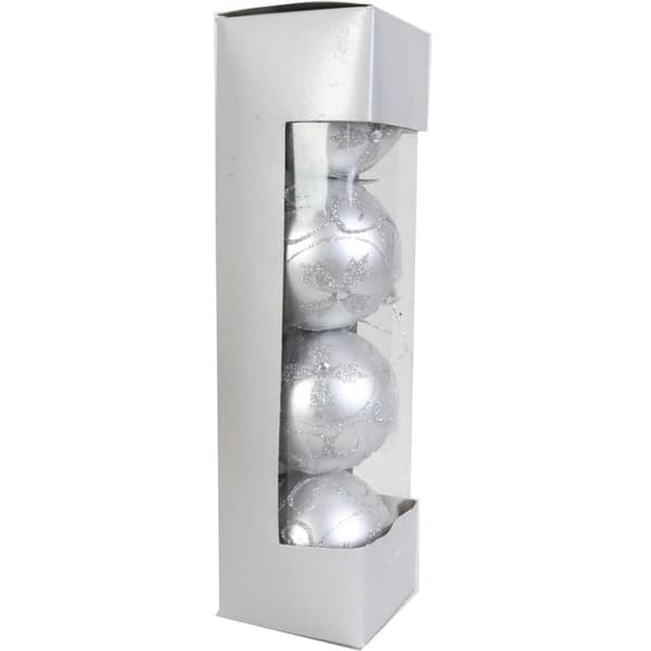 Set med 4 plastkulor 6 cm silver